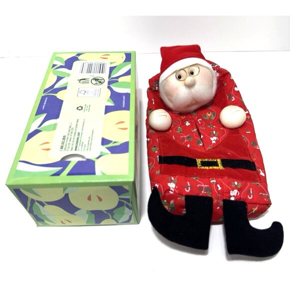 Vintage Avon Fabric Christmas Santa Tissue Box Cover Santa Claus Red Black Suit - Picture 1 of 6
